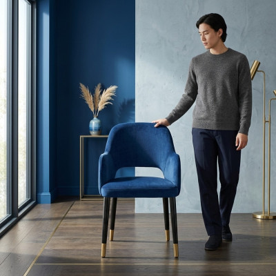 Bleu tapissier Chaise de salle à manger Mobilier de cuisine moderne Cadre en bois design
