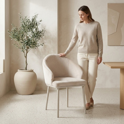 Chaise de salle à manger blanche Chaise rembourrée designer Textile Moderne Chaises de cuisine