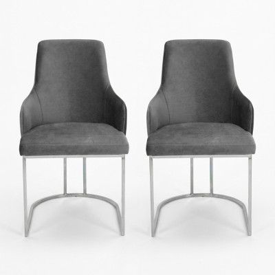 Deux chaises de salle à manger en gris Chaises rembourrées Ensemble de salle à manger de luxe de 2