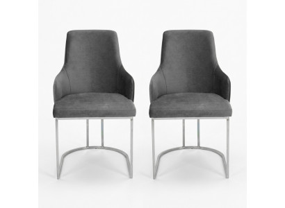 Deux chaises de salle à manger en gris Chaises rembourrées Ensemble de salle à manger de luxe de 2