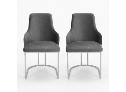 Deux chaises de salle à manger en gris Chaises rembourrées Ensemble de salle à manger de luxe de 2