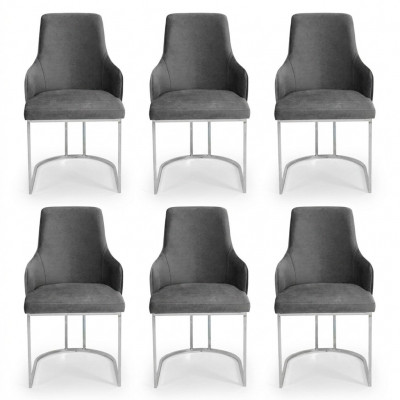Chaises de salle à manger en métal gris moderne 6x Chaises de luxe Design de meubles de salle à manger