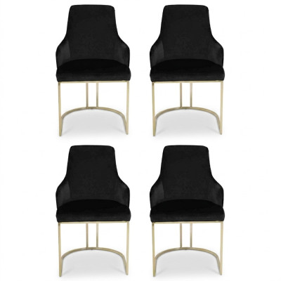 Designer Noir 4x Chaises en métal Luxueux acier inoxydable Meubles Rembourrage