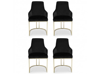 Designer Noir 4x Chaises en métal Luxueux acier inoxydable Meubles Rembourrage