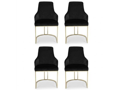 Designer Noir 4x Chaises en métal Luxueux acier inoxydable Meubles Rembourrage