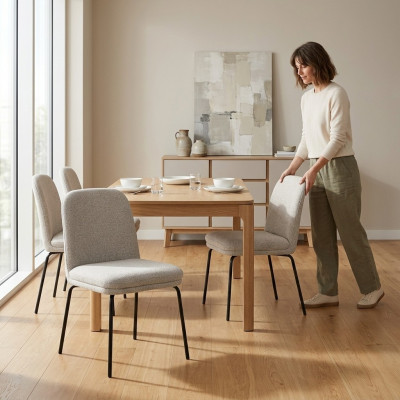 Groupe de chaises Suite 4x Ensemble de chaises Tissu Rembourrage Siège en acier inoxydable Salle à manger neuf