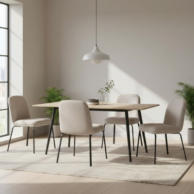 Groupe de chaises Suite 4x Ensemble de chaises Tissu Rembourrage Siège en acier inoxydable Salle à manger neuf