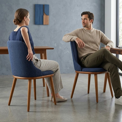 Chaises de salle à manger bleues élégantes Style Designer Cadre en bois moderne Chaise de cuisine
