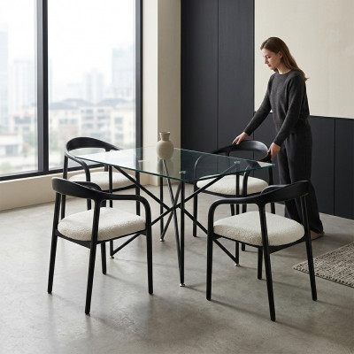 Chaises de salle à manger élégantes en acier inoxydable 4x Noir Chaise moderne en métal design_DUDESIGNEUR