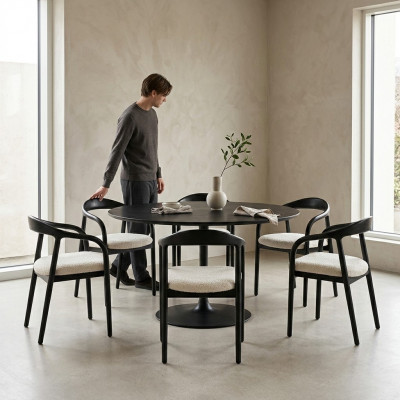 Chaises élégantes en acier inoxydable 6x Salle à manger Noires Chaise Moderne Designer Métal