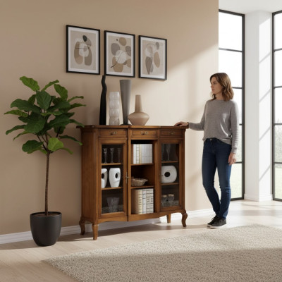 Vitrine Salon Meubles Buffet Bois Vitrines Brun Armoire Bois massif