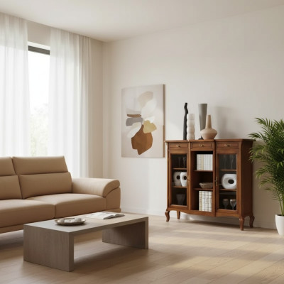 Vitrine Salon Meubles Buffet Bois Vitrines Brun Armoire Bois massif