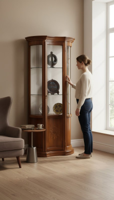 Armoire en bois marron Design Meuble Vitrine Buffet Vitrine Verre de luxe neuf
