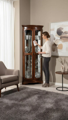 Meuble d'angle marron en bois classique Vitrine d'exposition Meuble italien