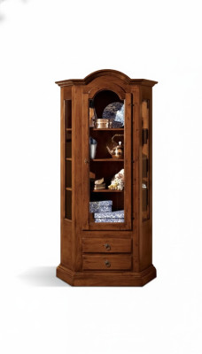 Vitrine de meubles en bois de luxe avec armoires en verre et étagères en bois pour le salon.