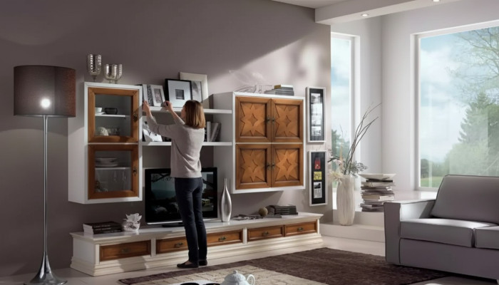 Meuble mural de design de meubles en bois italien pour salon