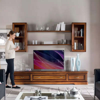 Unité murale classique Étagères murales Buffet Table TV Brun Console basse