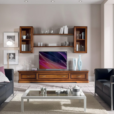 Unité murale classique Étagères murales Buffet Table TV Brun Console basse