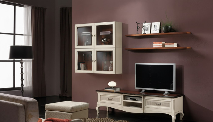 Meuble TV Lowboard avec armoires murales Salon Ensemble de meubles en bois Étagère murale Ensemble de 7 pièces.