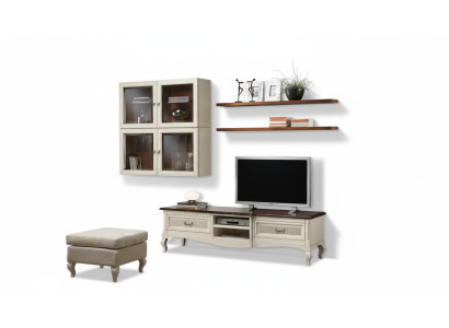 Meuble TV Lowboard avec armoires murales Salon Ensemble de meubles en bois Étagère murale Ensemble de 7 pièces.