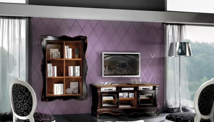 Meuble pour télévision avec étagères, unité murale pour salon, design classique en bois, nouveau mobilier.