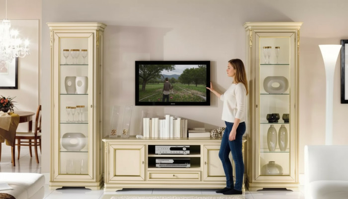 Italienisches Wohnzimmer Wandregal 2x Vitrine Schrank Designer Set 3-teilig