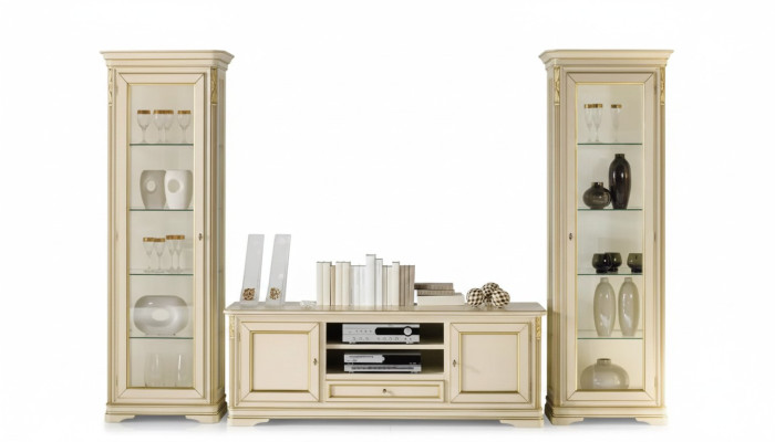 Italienisches Wohnzimmer Wandregal 2x Vitrine Schrank Designer Set 3-teilig