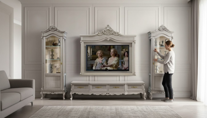 Groupe TV-cabinet Lowboard Meuble TV Gris Ensemble de salon 4 pièces Unité murale nouvelle