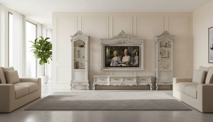Groupe TV-cabinet Lowboard Meuble TV Gris Ensemble de salon 4 pièces Unité murale nouvelle