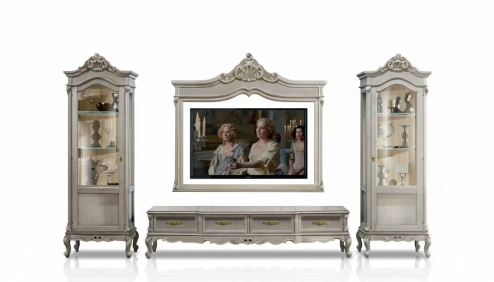 Groupe TV-cabinet Lowboard Meuble TV Gris Ensemble de salon 4 pièces Unité murale nouvelle