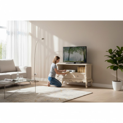 Buffet Armoire télé Meuble TV Bas de salon Design Beige Étagères en bois Italie neuf