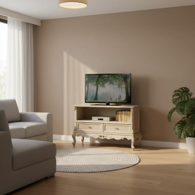 Buffet Armoire télé Meuble TV Bas de salon Design Beige Étagères en bois Italie neuf