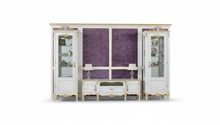 Unité murale Meuble TV Meuble TV 2x Vitrine Bois Classique Blanc Salon nouveau
