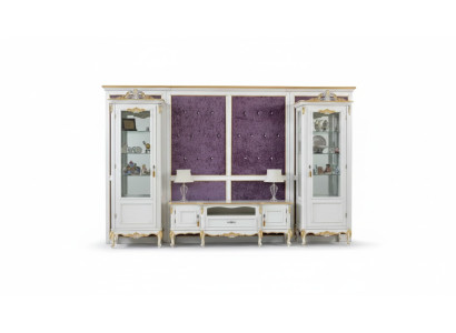 Unité murale Meuble TV Meuble TV 2x Vitrine Bois Classique Blanc Salon nouveau