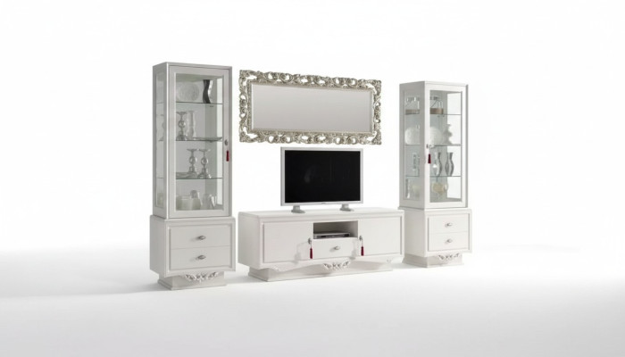 Bahut TV italien pour salon 2x vitrine bahut télé de luxe blanc
