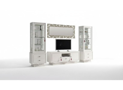 Bahut TV italien pour salon 2x vitrine bahut télé de luxe blanc
