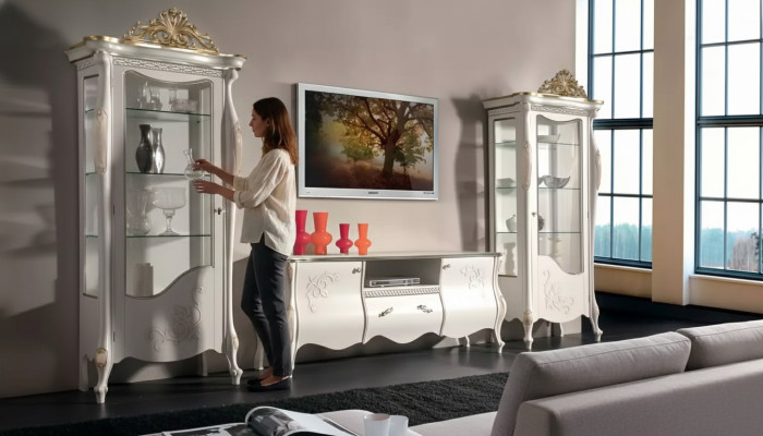 Pièce classique de la salle de séjour 2x Vitrine Buffet Meuble de télévision Étagère 3 pièces.