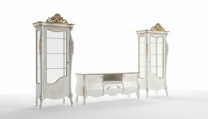Pièce classique de la salle de séjour 2x Vitrine Buffet Meuble de télévision Étagère 3 pièces.