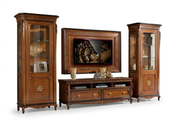 Meuble TV Lowboard Classique Ensemble de mobilier mural TV-Frame Marron Salon Ensemble 4 pièces