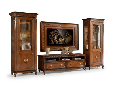 Meuble TV Lowboard Classique Ensemble de mobilier mural TV-Frame Marron Salon Ensemble 4 pièces