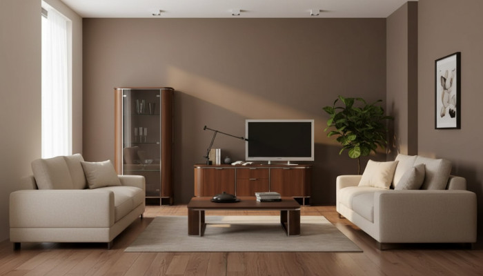 Meuble TV mur support télévision buffet bas brun brillant vitrine