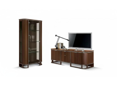 Meuble TV mur support télévision buffet bas brun brillant vitrine