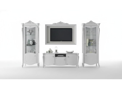 Unité murale Blanc Style Design Meuble bas TV Cadre en verre Armoire TV nouveau