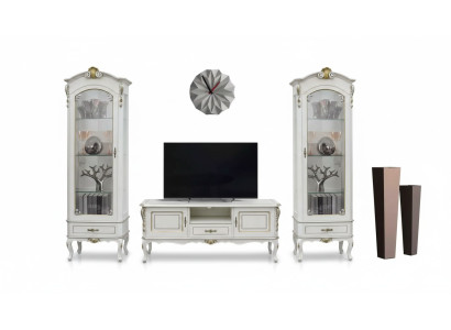 Ensemble de 3 pièces Unité murale TV Buffet bas 2x Vitrine Mobilier style italien blanc