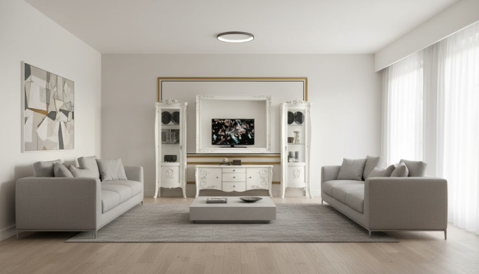Style classique unité murale blanche basse 2x vitrine cadre TV groupe nouvel
