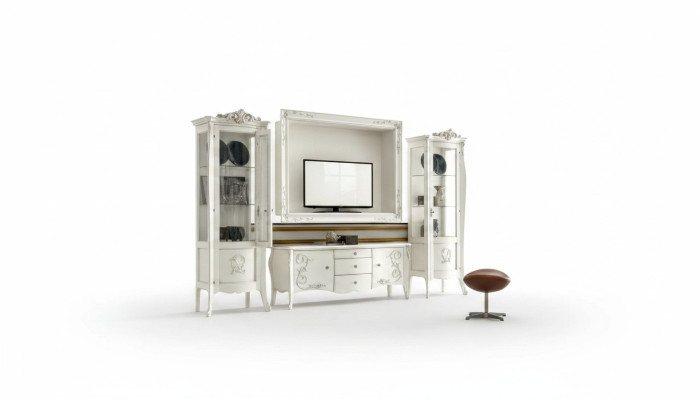 Style classique unité murale blanche basse 2x vitrine cadre TV groupe nouvel