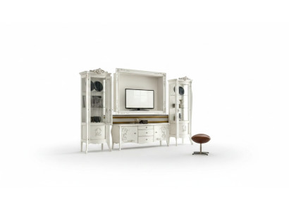 Style classique unité murale blanche basse 2x vitrine cadre TV groupe nouvel