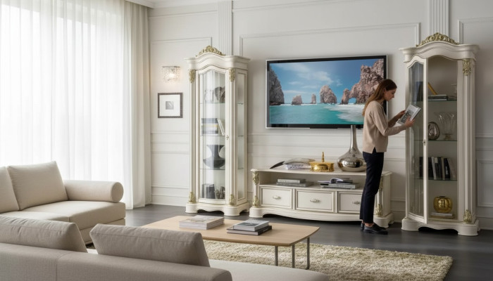 Salle de séjour Armoire TV Vitrine Buffet Commode Armoire Ensemble XXL 3 pièces.