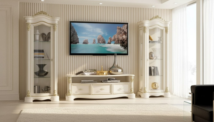 Salle de séjour Armoire TV Vitrine Buffet Commode Armoire Ensemble XXL 3 pièces.