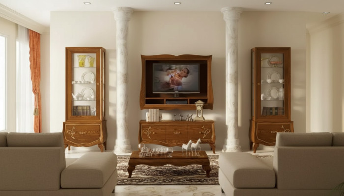 Meuble TV mural Buffet TV-Banc TV-Cadre 2x Vitrine Marron Ensemble de salon 4 pièces